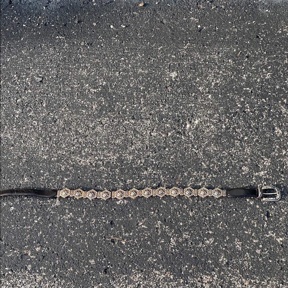 Brighton 1995 Black Leather Belt with Decorative Silver-Tone Buckle